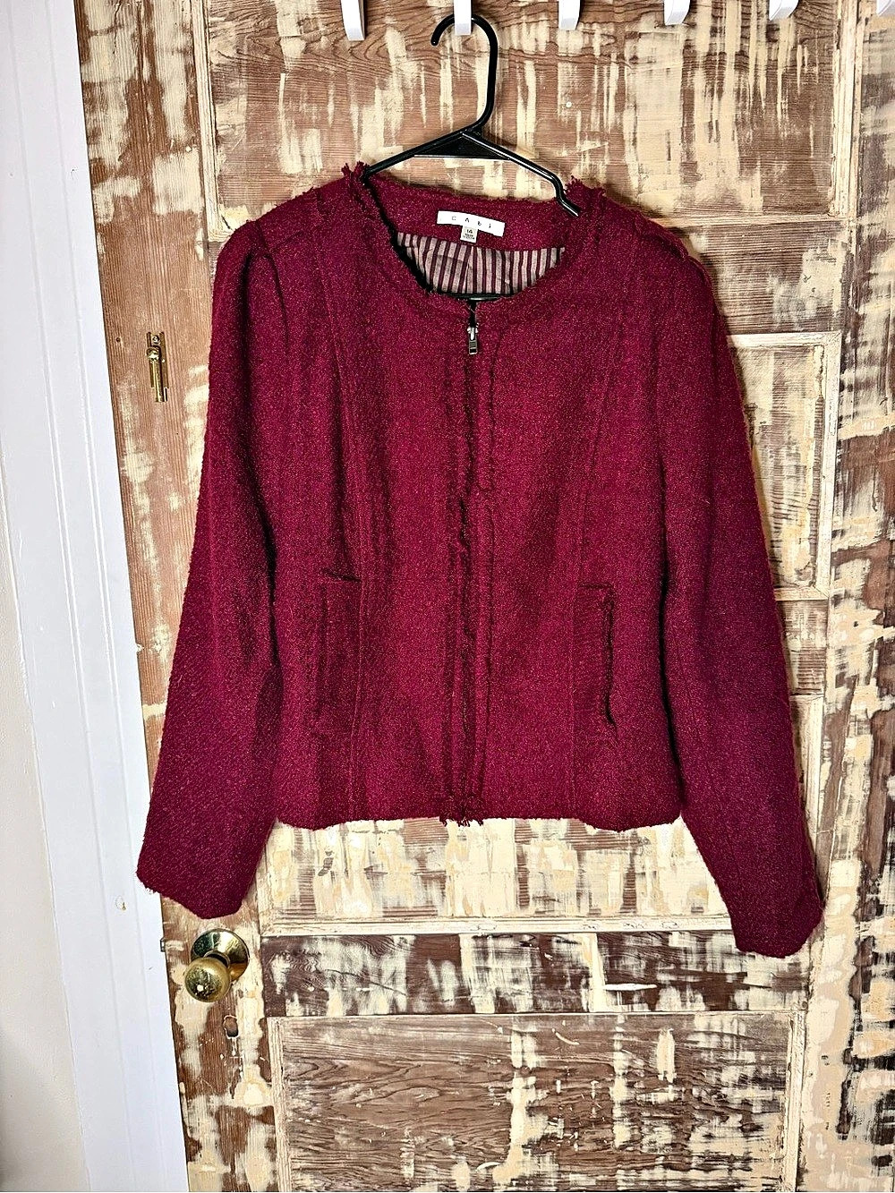 CAbi Britt Boucle Jacket Burgundy Size 14